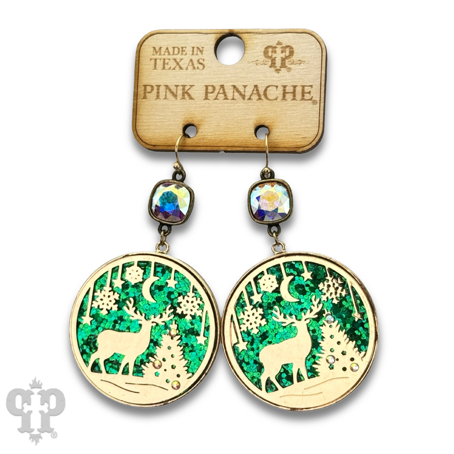 Laser Christmas scene with Austrian crystal earring