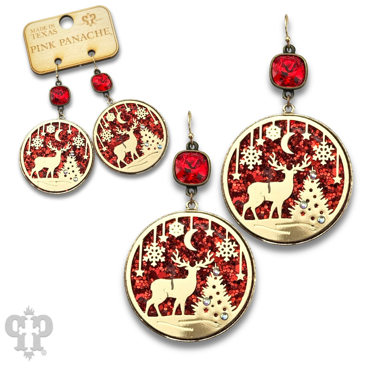 Laser Christmas scene with Austrian crystal earring