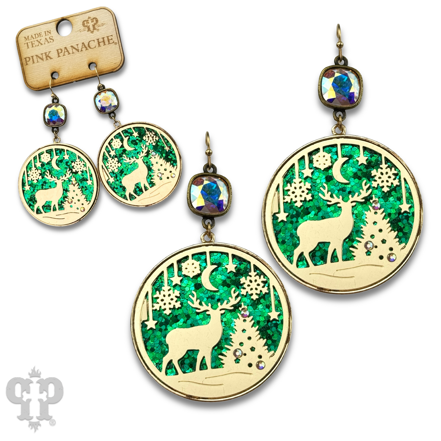 Laser Christmas scene with Austrian crystal earring