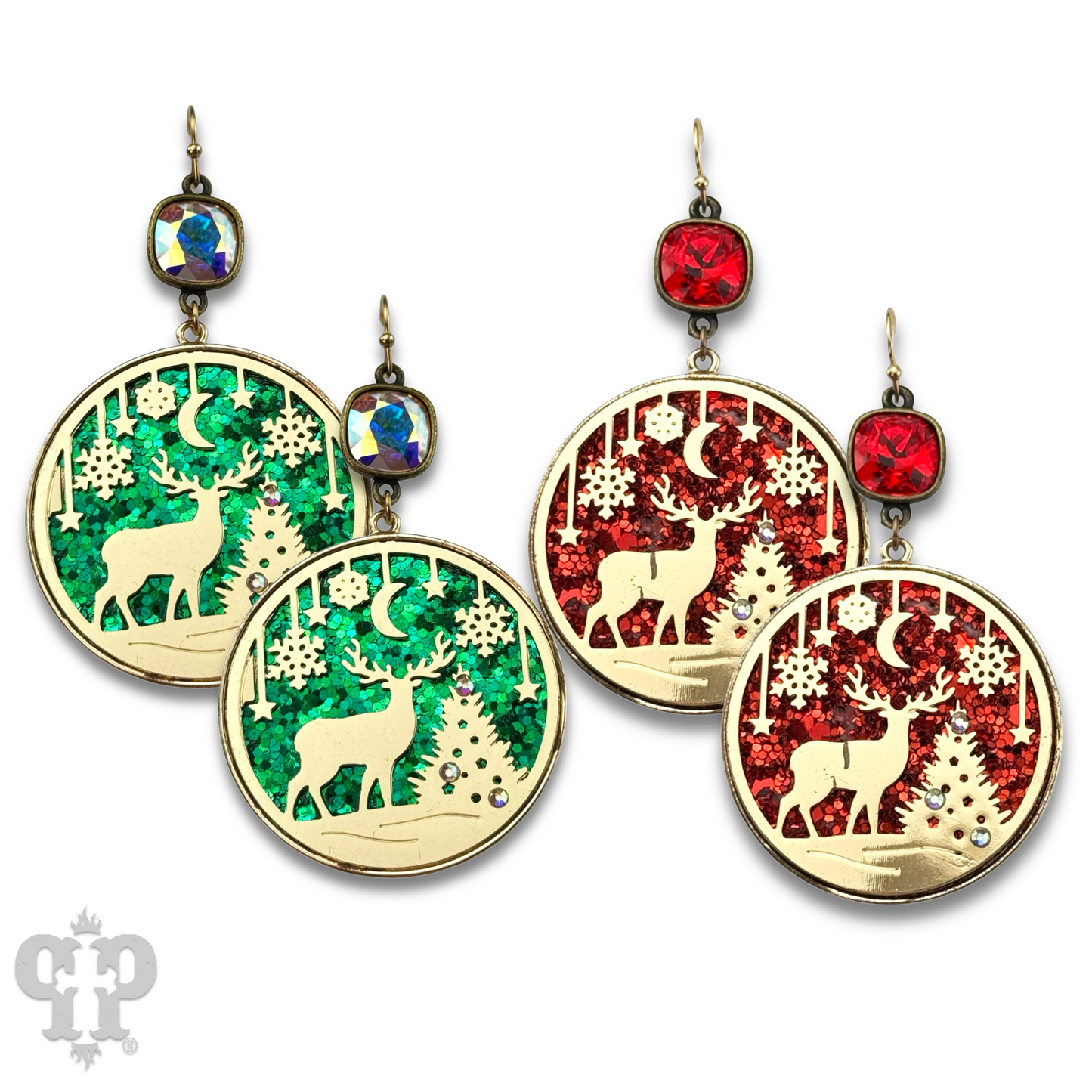 Laser Christmas scene with Austrian crystal earring