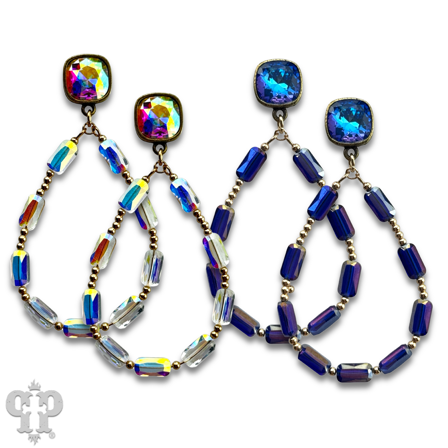 Rectangle bead teardrop earring with Austrian crystal