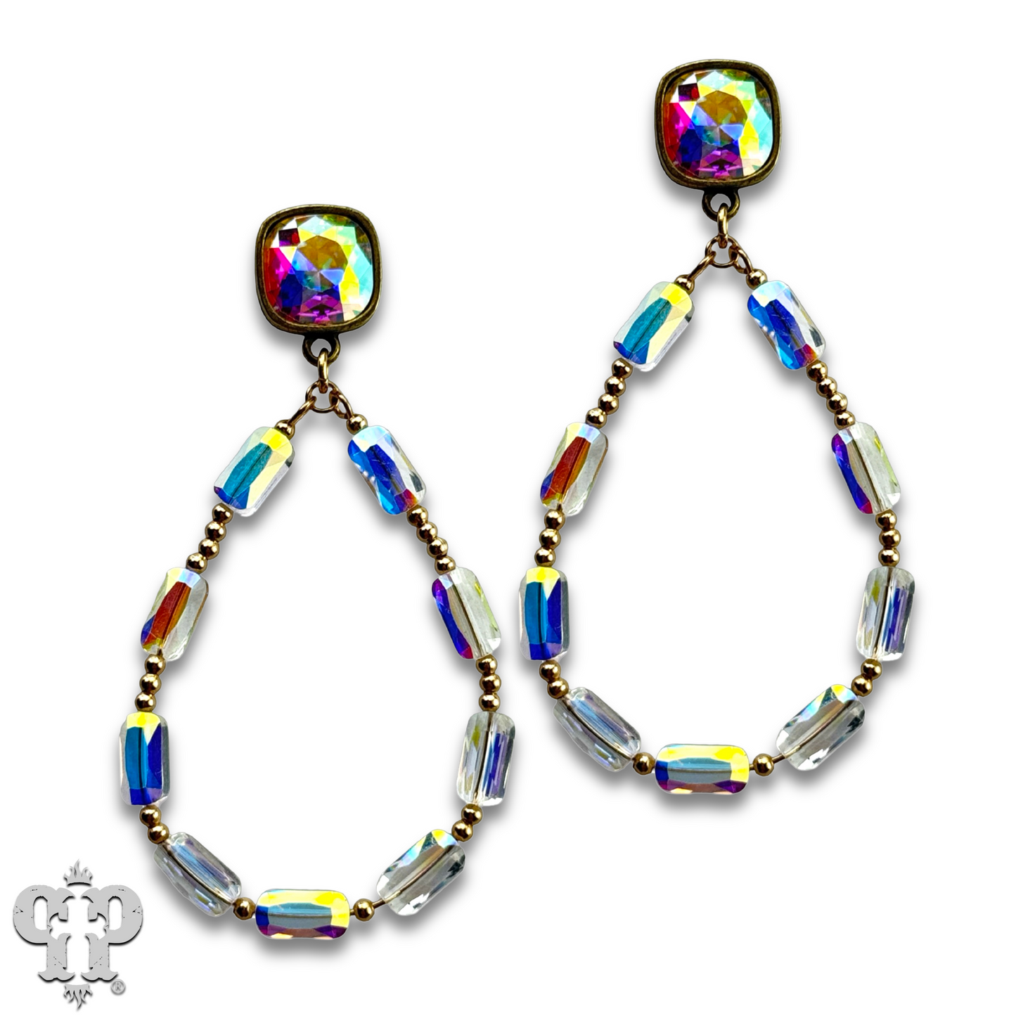 Rectangle bead teardrop earring with Austrian crystal