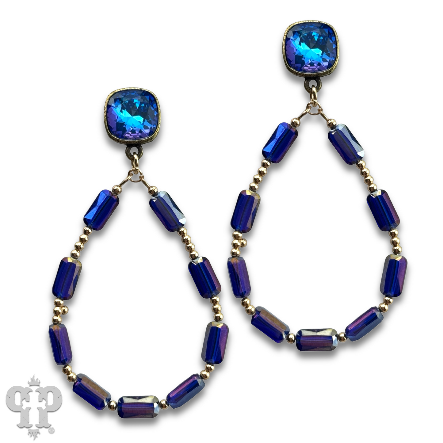 Rectangle bead teardrop earring with Austrian crystal