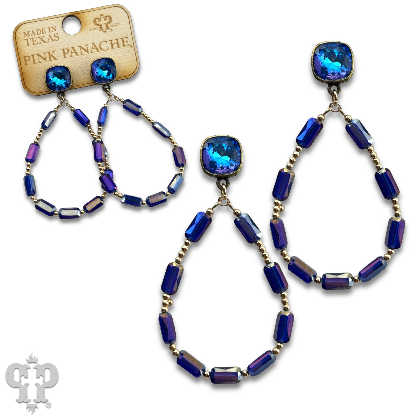 Rectangle bead teardrop earring with Austrian crystal