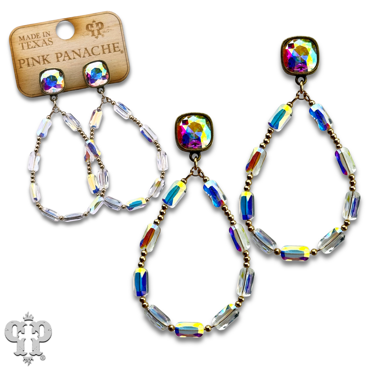Rectangle bead teardrop earring with Austrian crystal