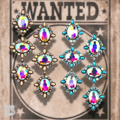 Western triple oval rhinestone earring