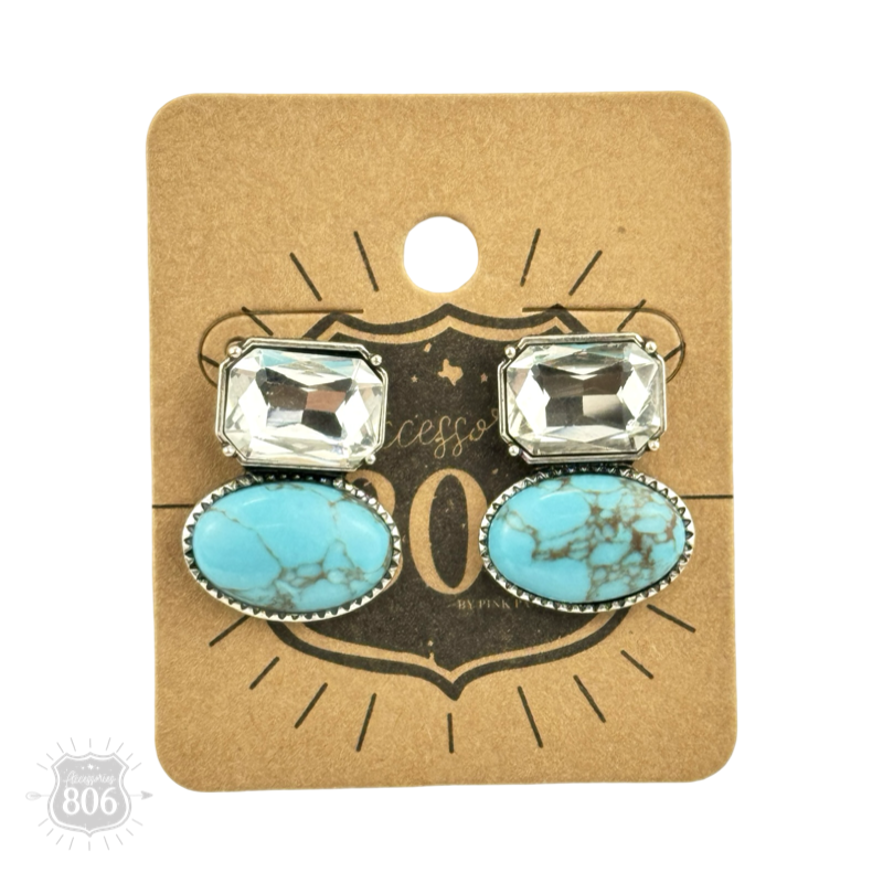Rhinestone and oval cabochon post earring
