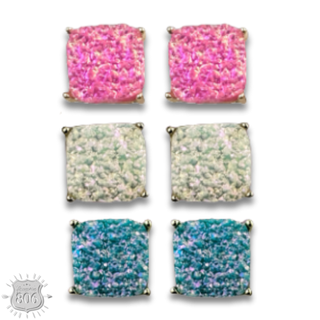 Square iridescent druzy post earring