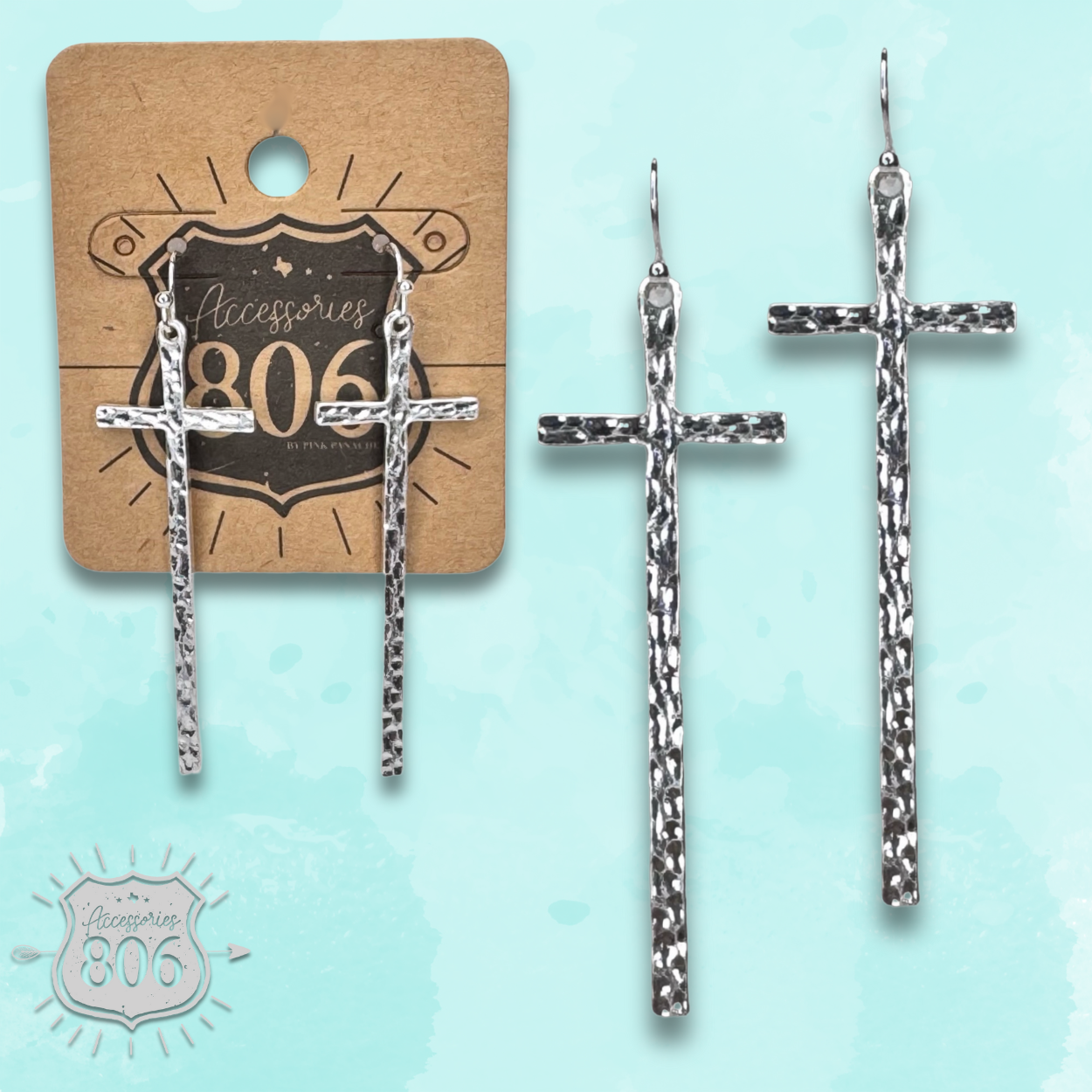 Silver textured cross earring,