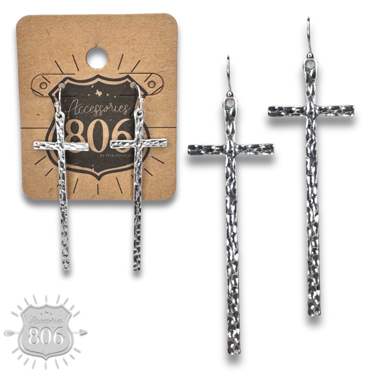 Silver textured cross earring,