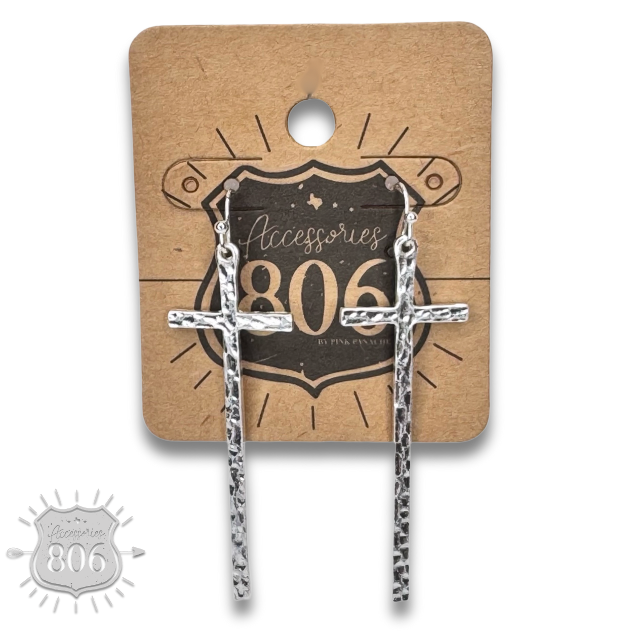 Silver textured cross earring,