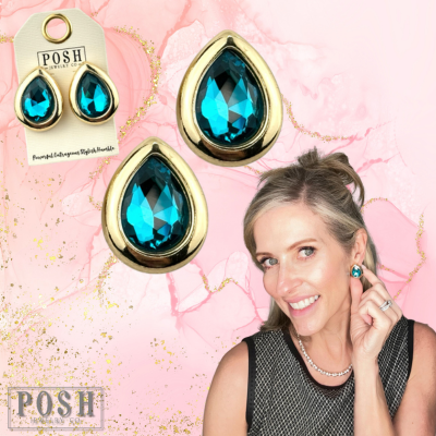 Metal tone rimmed rhinestone teardrop earring