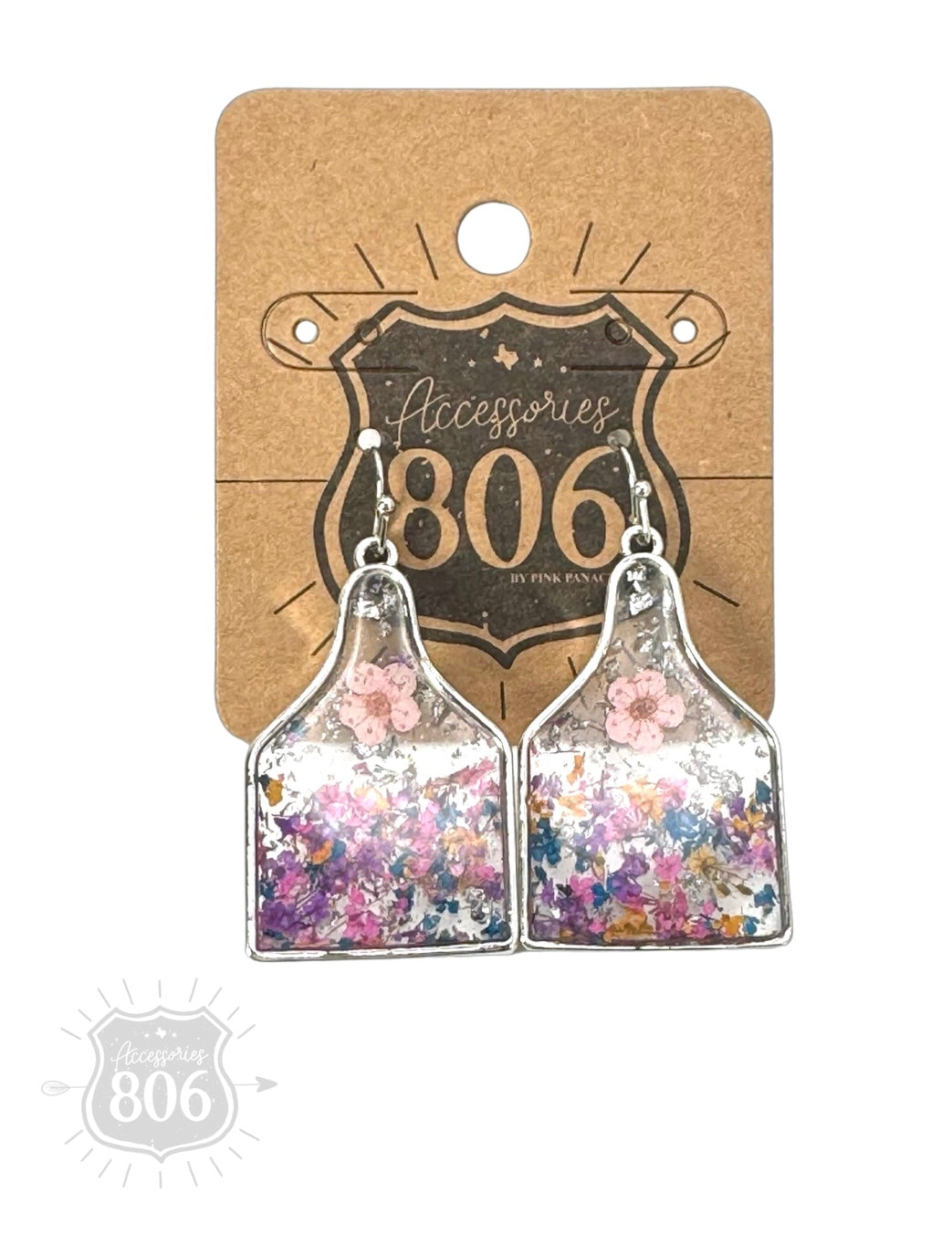 Pressed flower ear tag earring