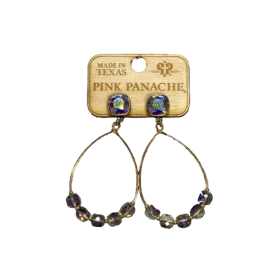 Square iridescent finish bead teardrop earring with Austrian crystal