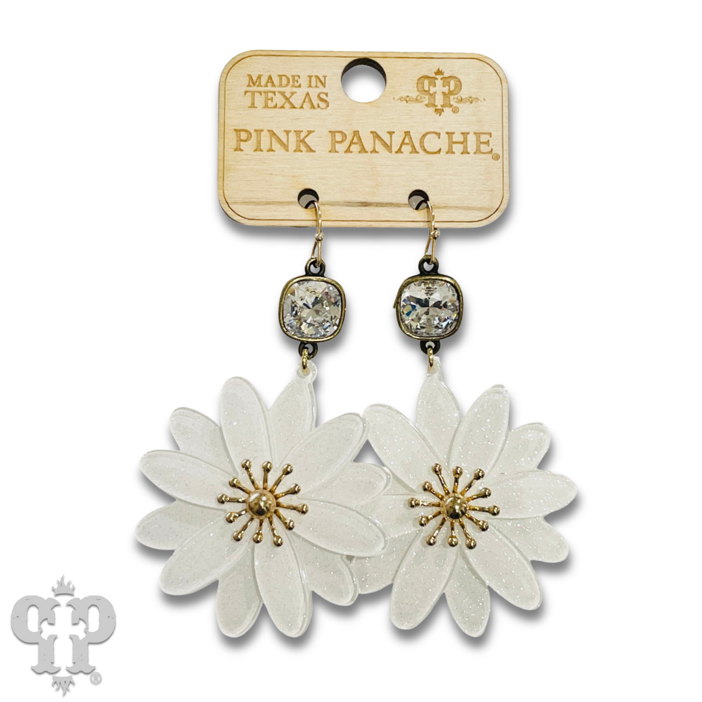 Glitter acrylic daisy earring with Austrian crystal, last call