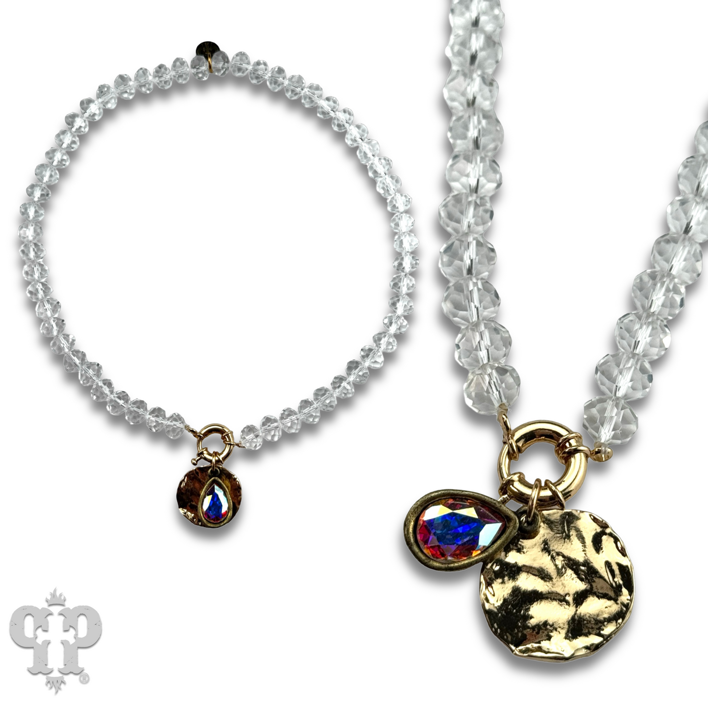 Clear crystal bead necklace with Austrian crystal