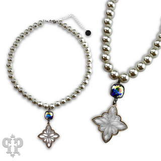 Silver bead star pendant necklace with Austrian crystal