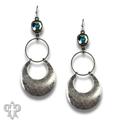 Matte finish wide circle earring with Austrian crystal