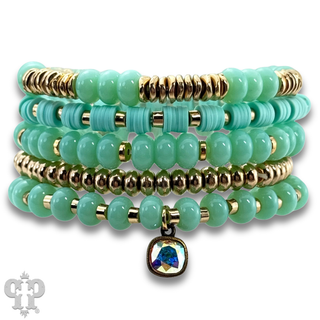 Five strand mixed shape bracelet set with Austrian crystal