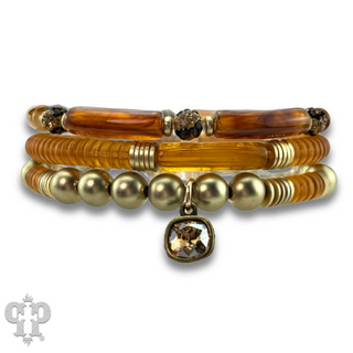 Golden brown bead bracelet set, Austrian crystal