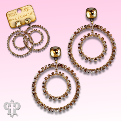 Square beed double circle earring with Austrian crystal