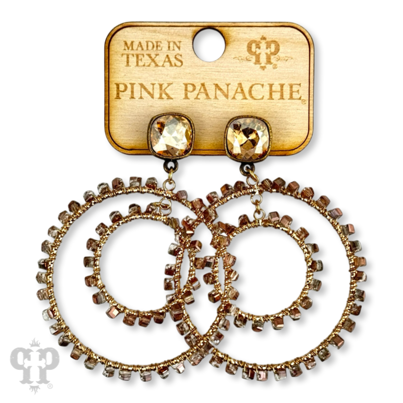 Square beed double circle earring with Austrian crystal