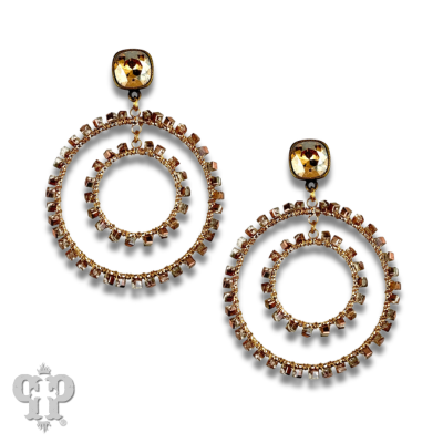 Square beed double circle earring with Austrian crystal