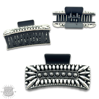 Silver beaded western style hair claw