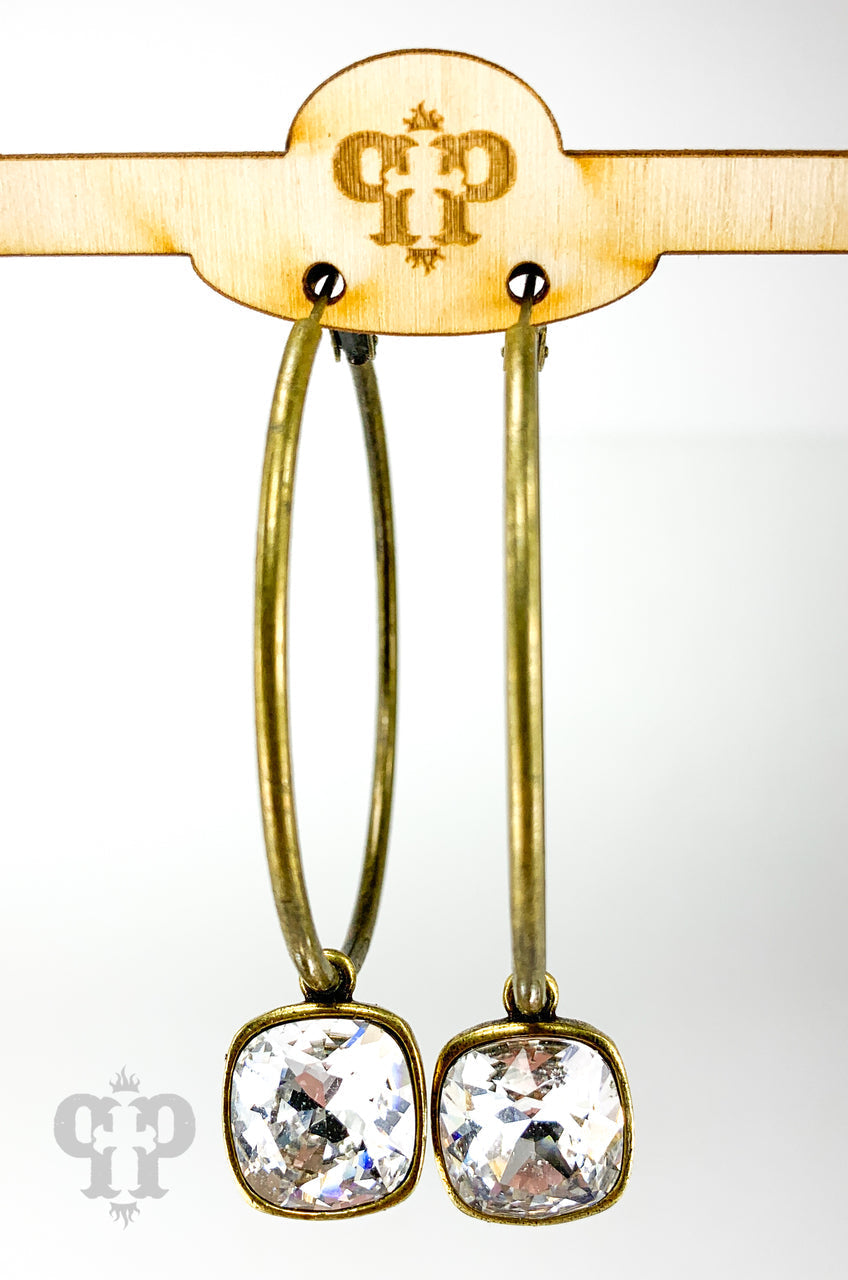 Austrian square crystal hoop earring, 12mm