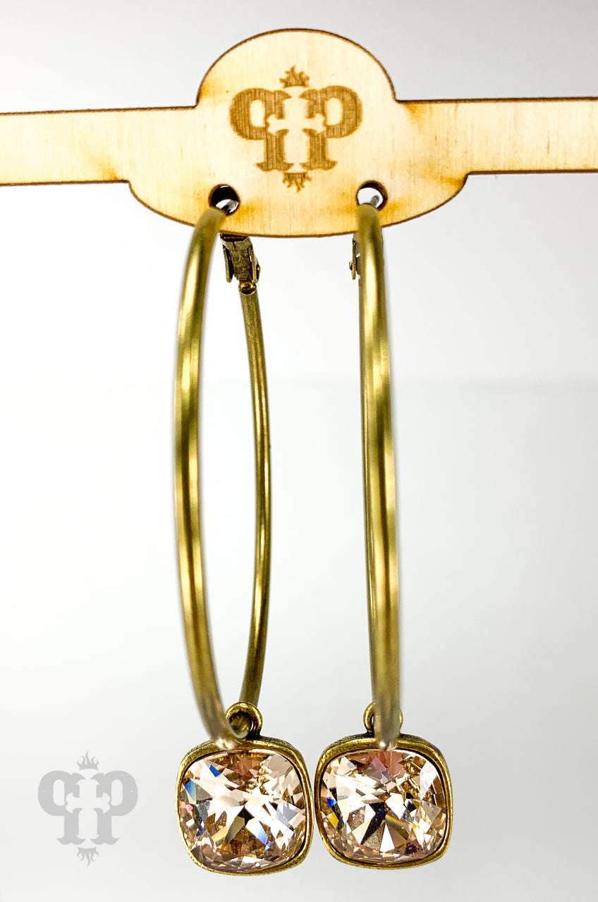 Austrian square crystal hoop earring, 12mm