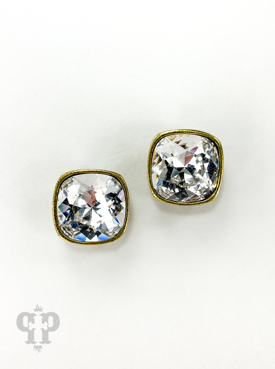 Austrian square crystal post earring, 12mm