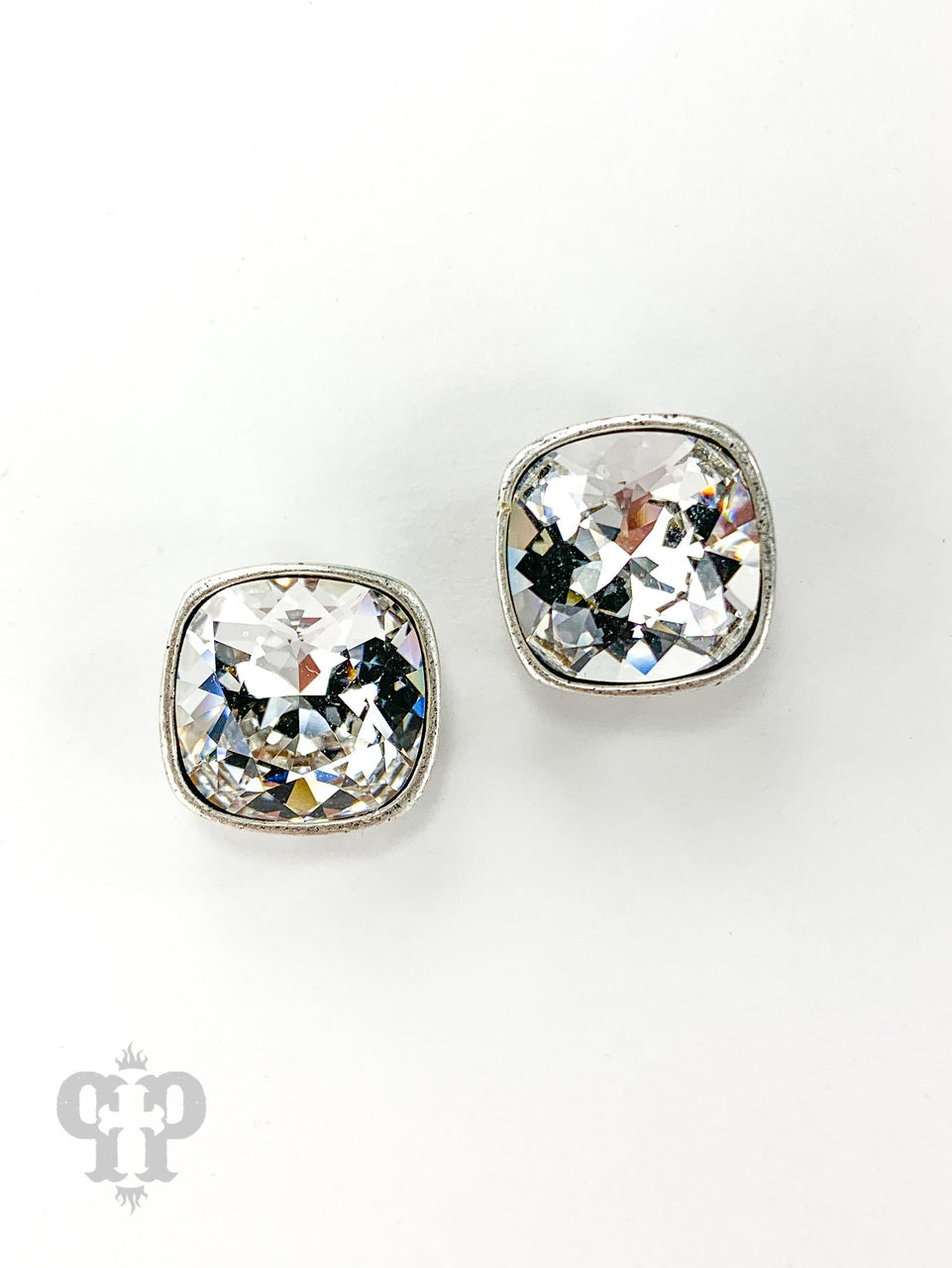 Austrian square crystal post earring, 12mm