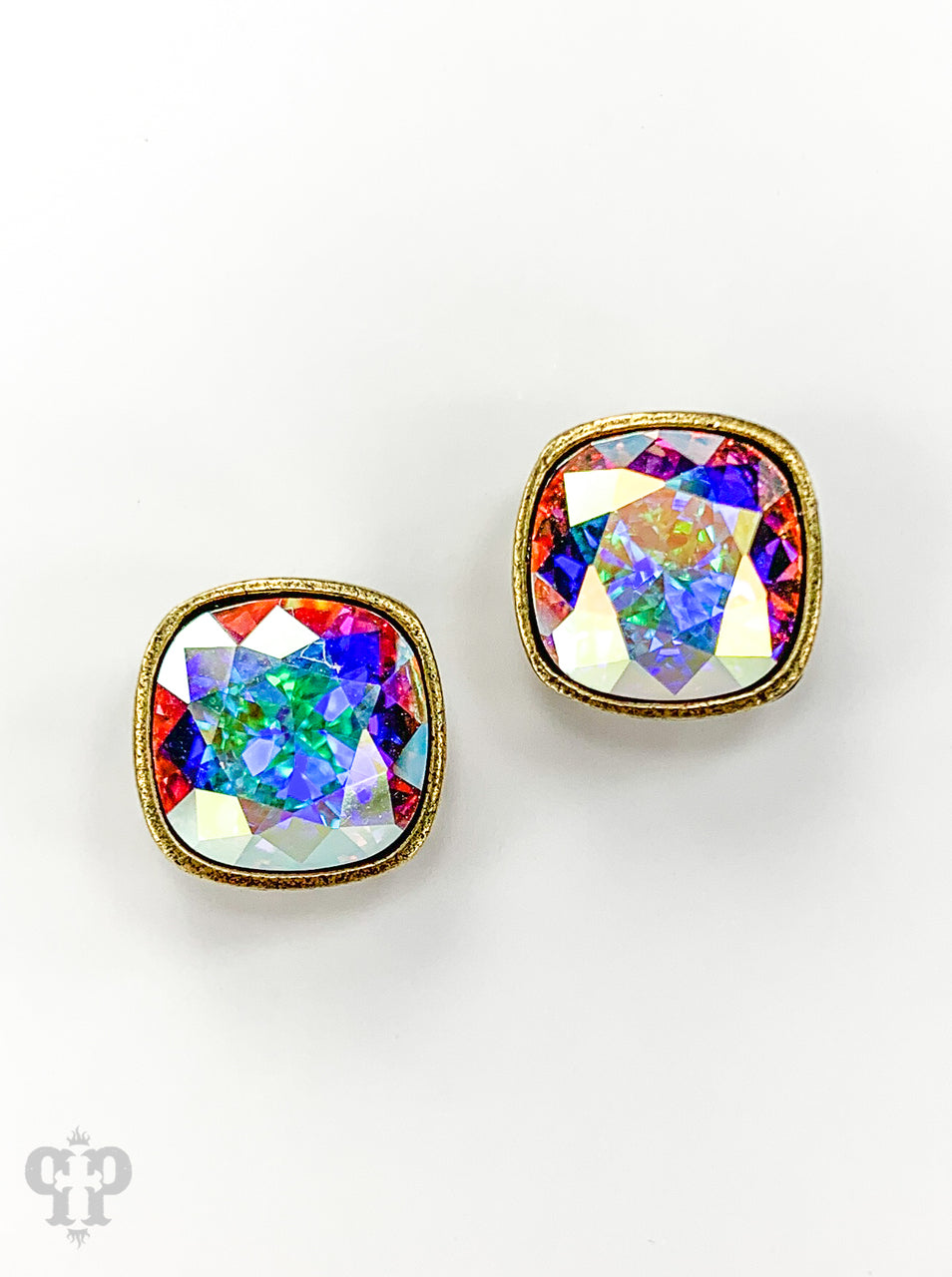 Austrian square crystal post earring, 10mm