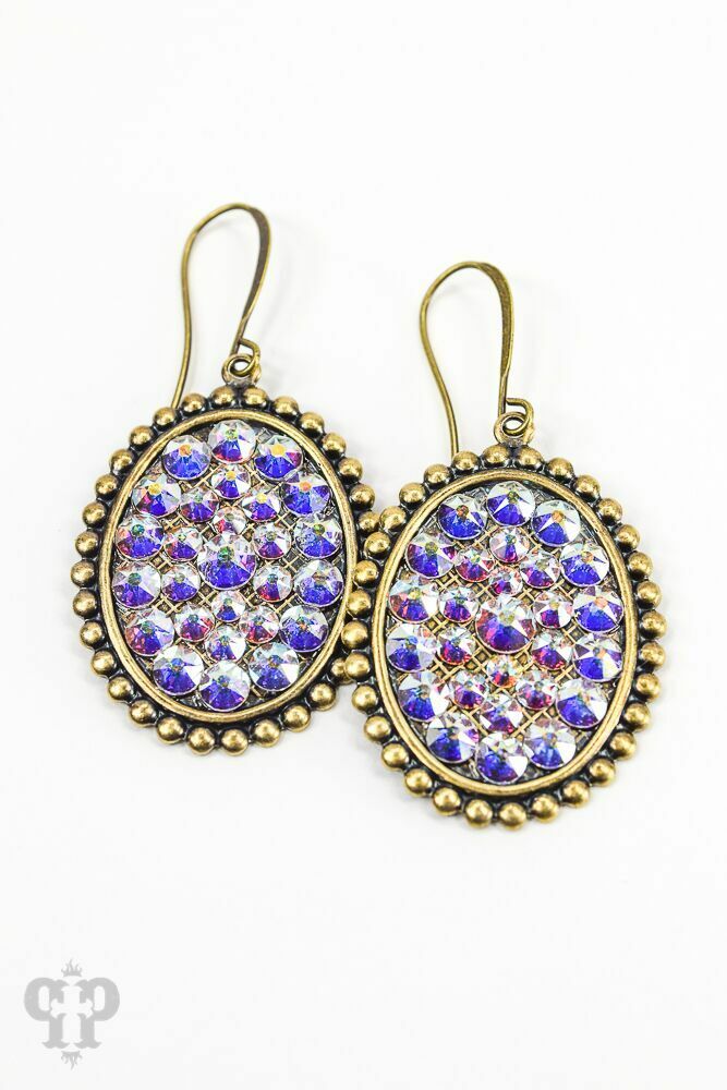 Bronze and AB small oval on bronze french wire earring.