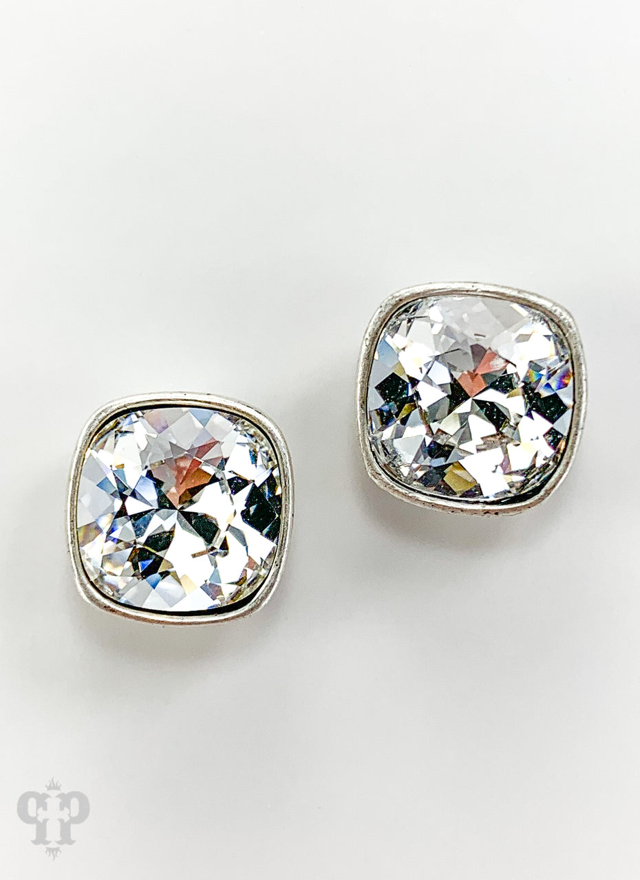 Austrian square crystal post earring, 10mm