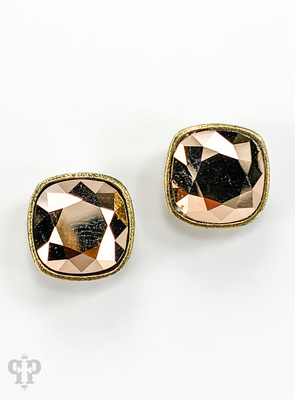 Austrian square crystal post earring, 10mm