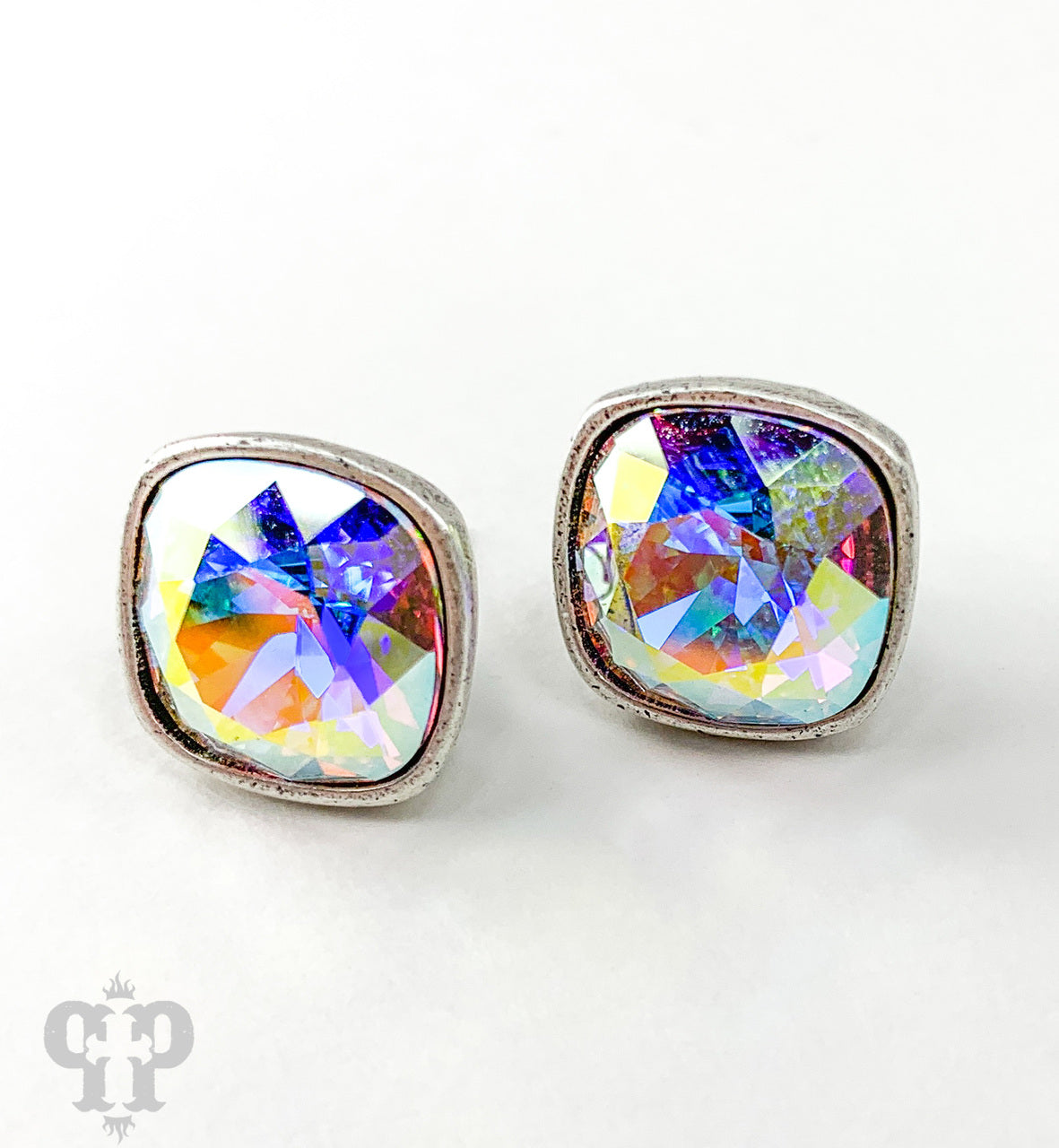 Austrian square crystal post earring, 12mm