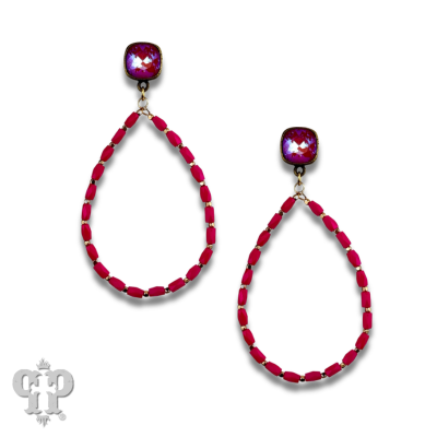 Rice bead teardrop earring with Austrian crystal