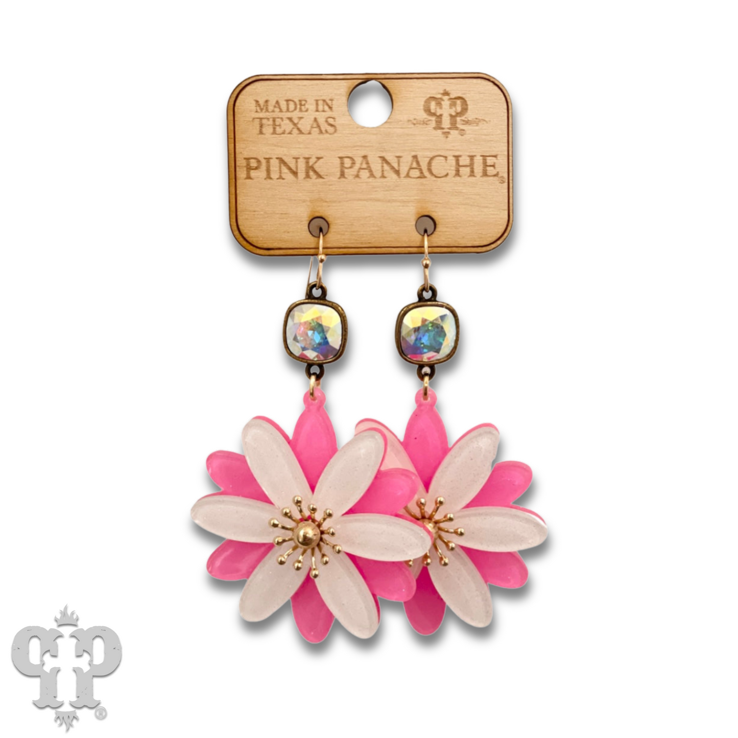 Glitter acrylic daisy earring with Austrian crystal, last call