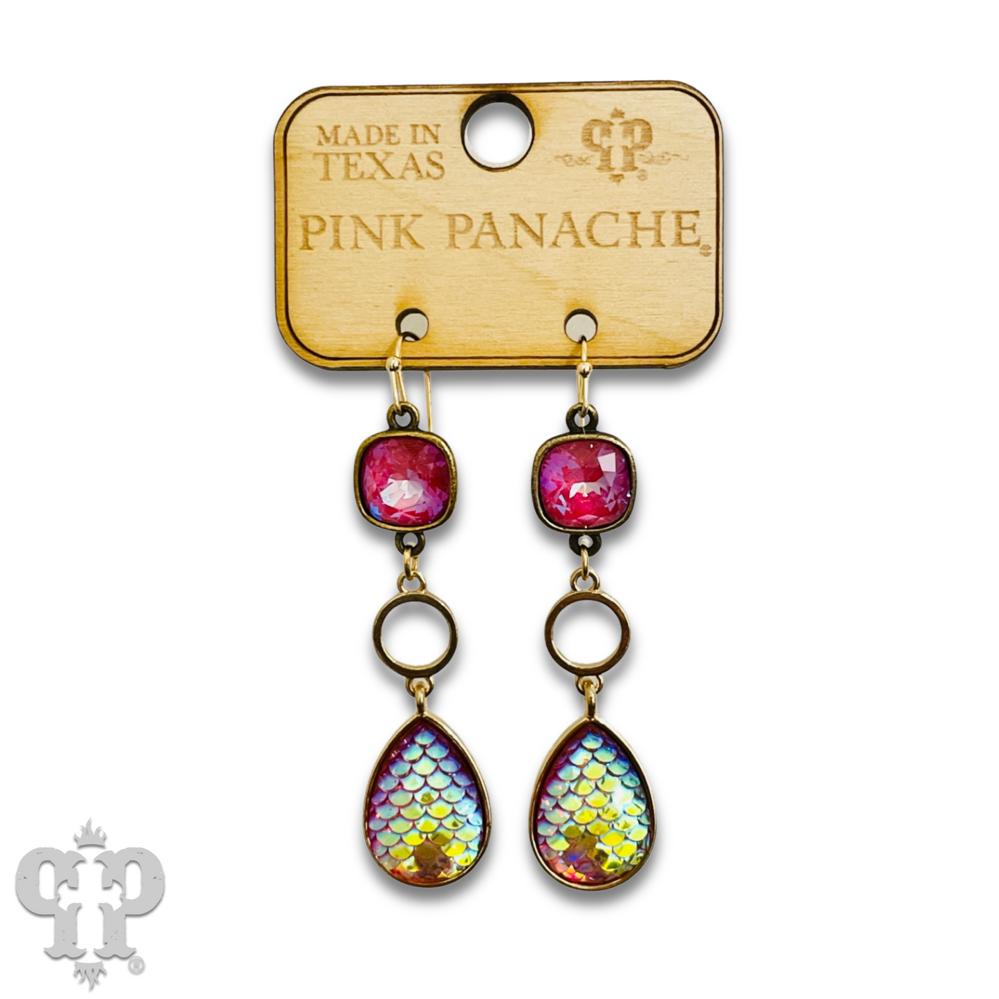 Iridescent rainbow teardrop earring with Austrian crystal