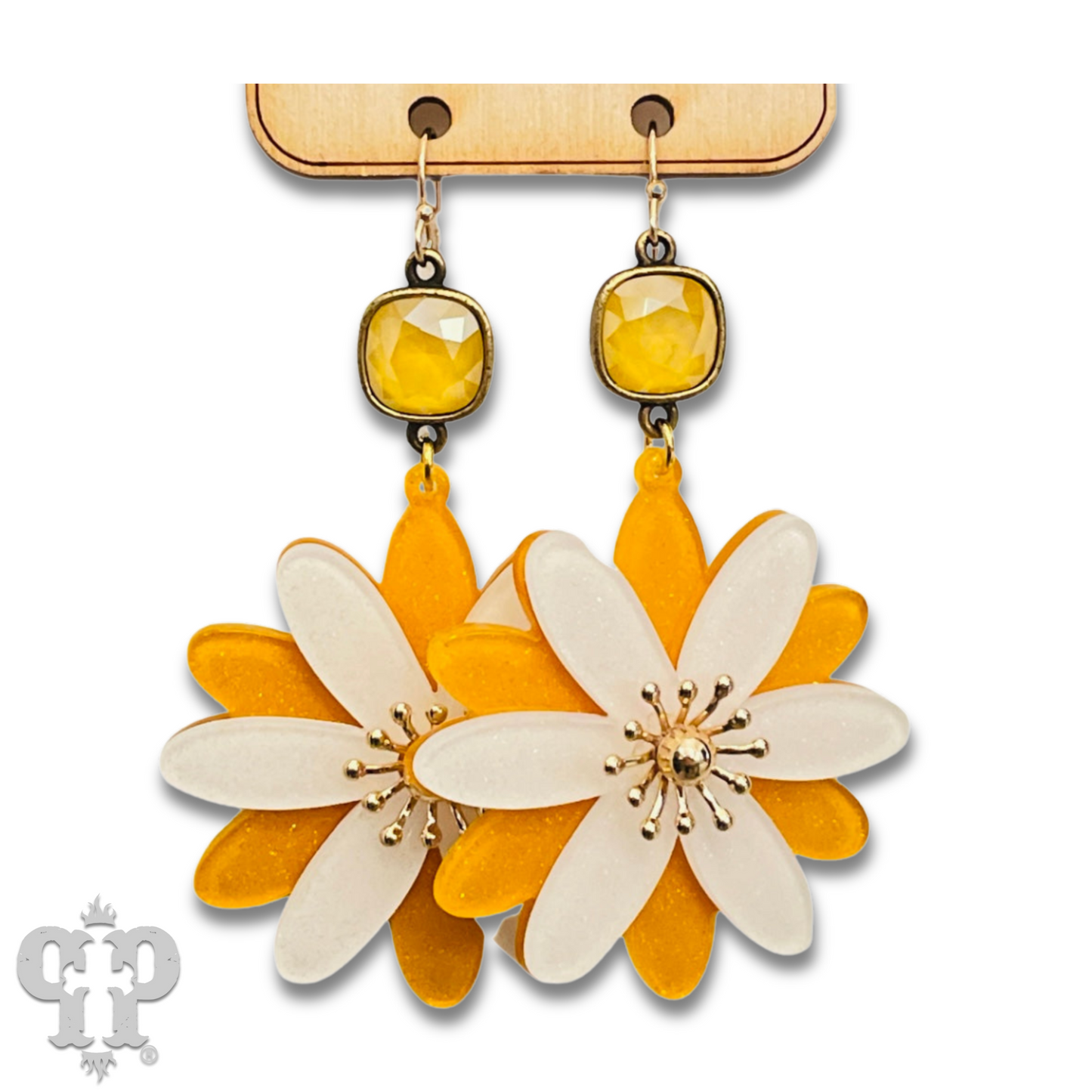 Glitter acrylic daisy earring with Austrian crystal, last call
