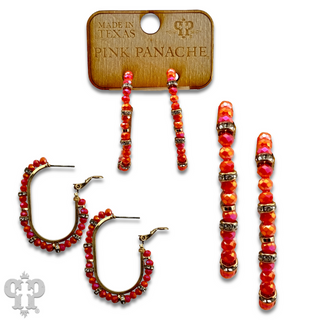 Orange bead hoop earring