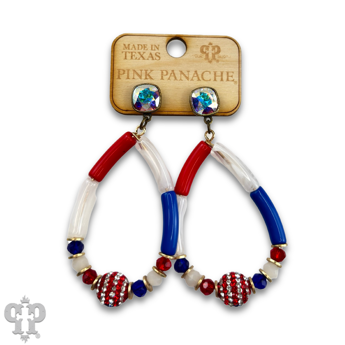 Patriotic teardrop, Austrian crystal earring, last call