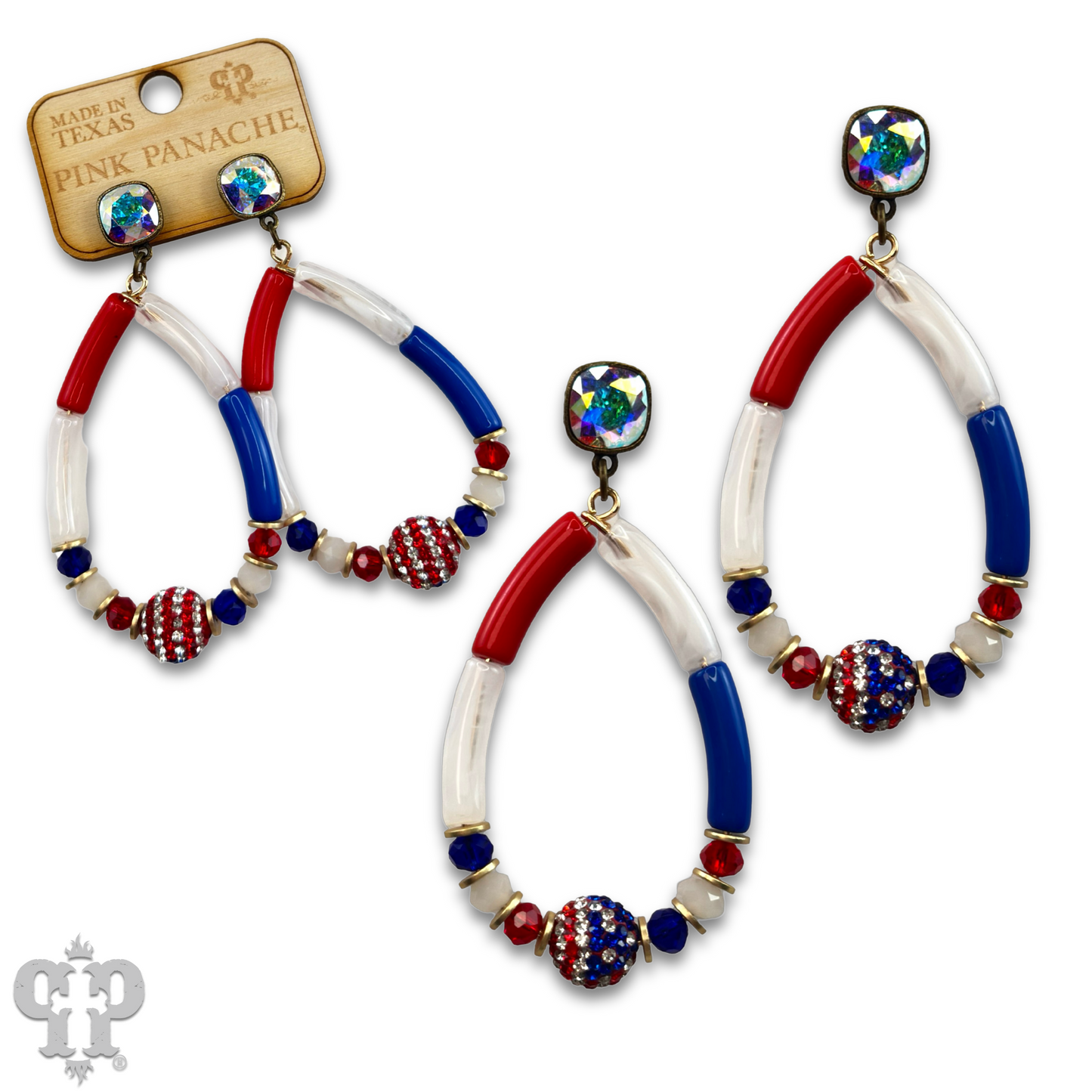 Patriotic teardrop, Austrian crystal earring, last call