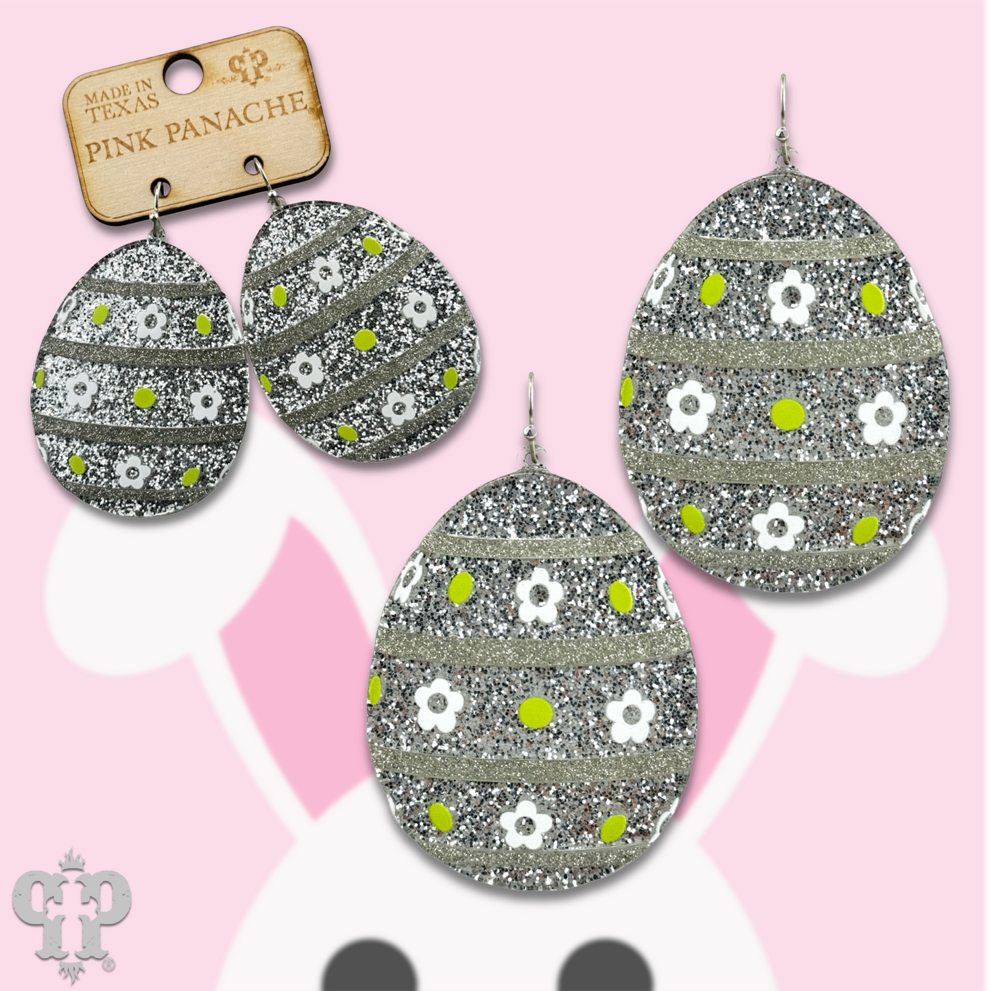 Silver glitter Easter egg earing, last call