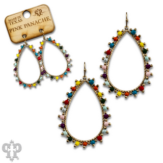Multi-color bead wrapped teardroop earring