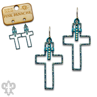 Double rhinestone cross earring