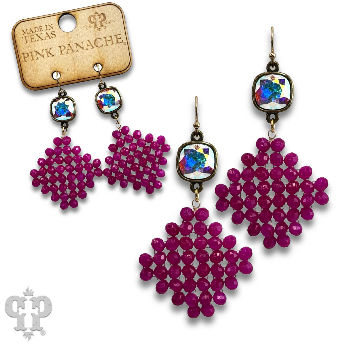Faceted bead diamond shape earring with Austrian crystal