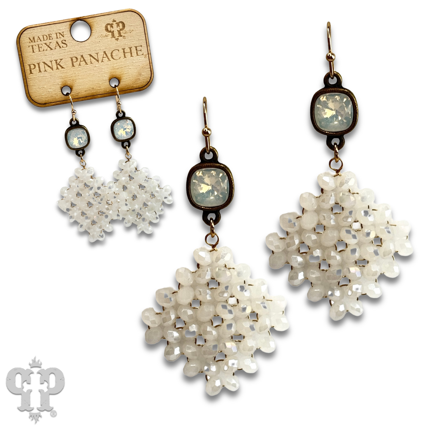 Faceted bead diamond shape earring with Austrian crystal