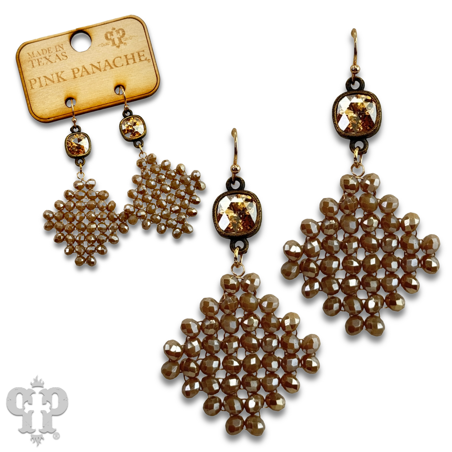 Faceted bead diamond shape earring with Austrian crystal
